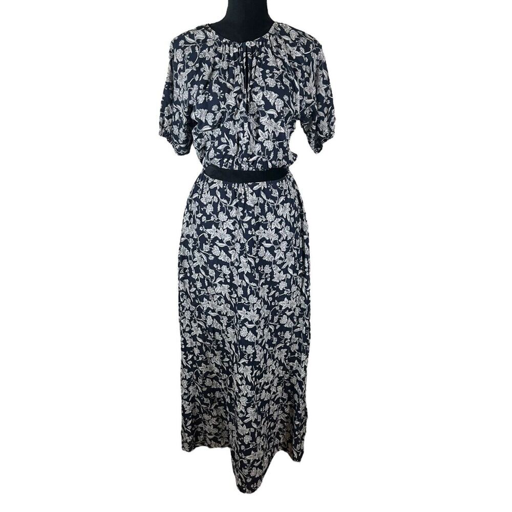 Batsheva Midi Dress Pockets Blue White Floral Short Sleeve Size Small-medium